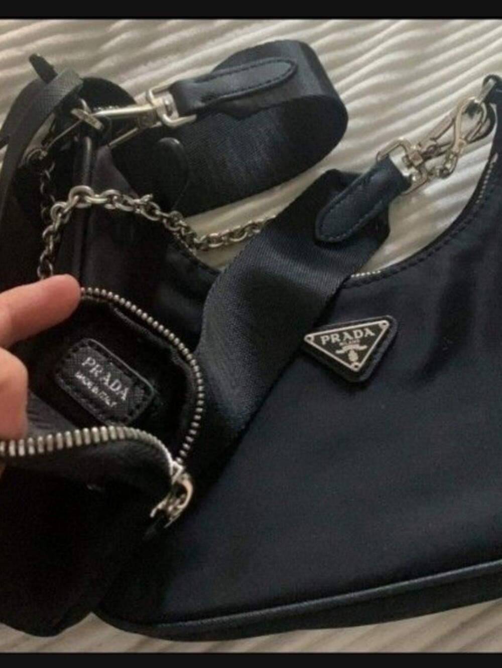 Prada Black Nylon Shoulder Bag with Removable Strap